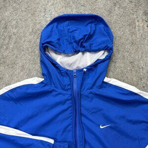Nike Sportswear Women M Loose UV Hooded Jacket Blue White Full Zip Colorblock